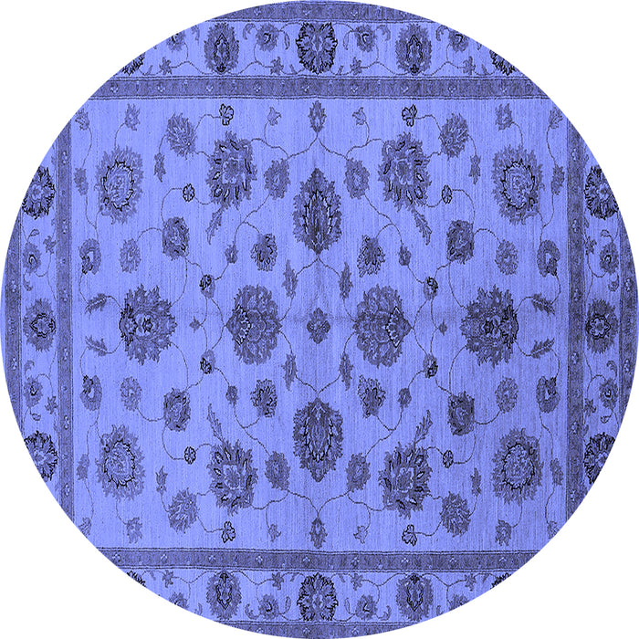 Round Machine Washable Oriental Blue Industrial Rug, wshurb844blu