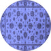 Round Machine Washable Oriental Blue Industrial Rug, wshurb844blu