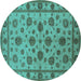 Round Machine Washable Oriental Turquoise Industrial Area Rugs, wshurb844turq