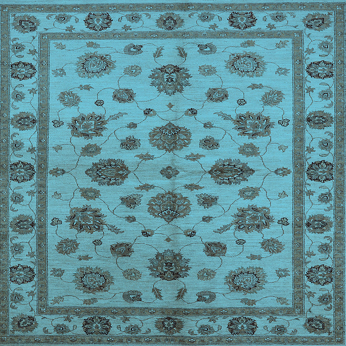 Square Machine Washable Oriental Light Blue Industrial Rug, wshurb844lblu