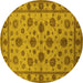 Round Machine Washable Oriental Yellow Industrial Rug, wshurb844yw