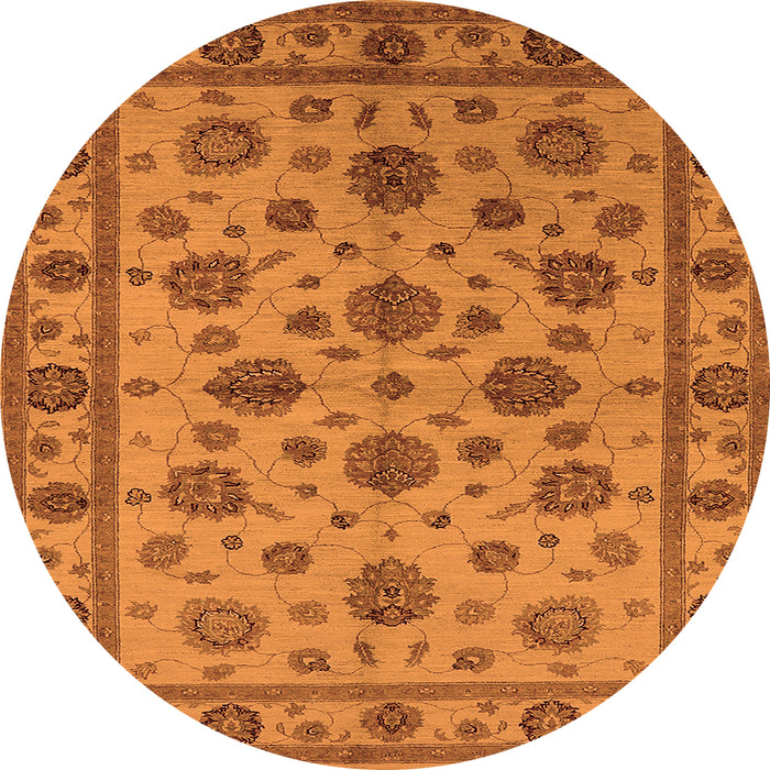 Round Machine Washable Oriental Orange Industrial Area Rugs, wshurb844org