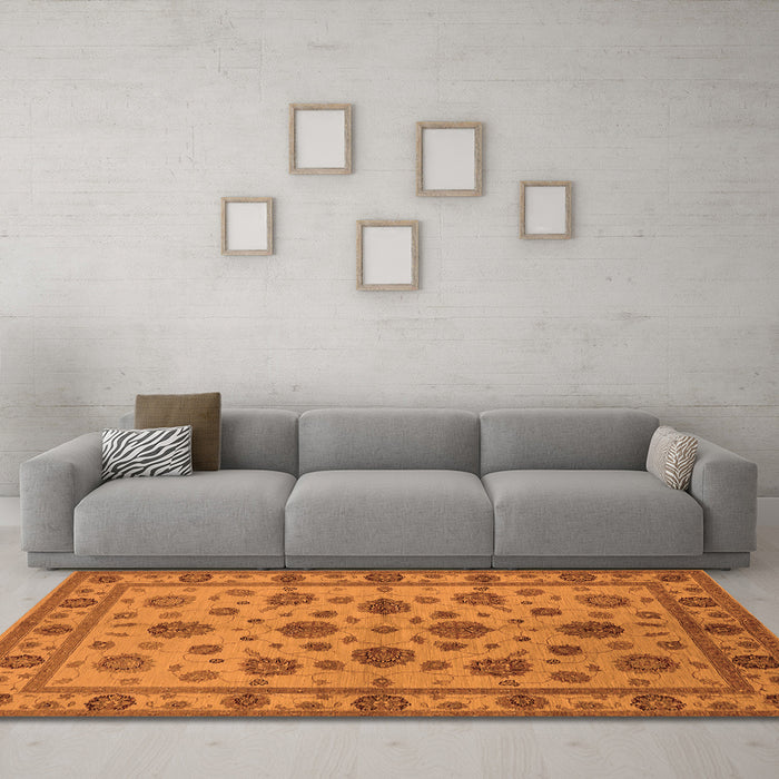 Machine Washable Oriental Orange Industrial Area Rugs in a Living Room, wshurb844org