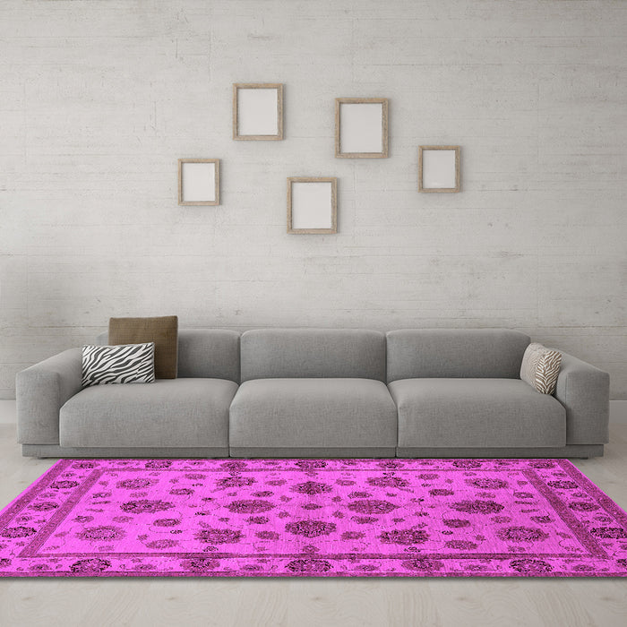 Machine Washable Oriental Pink Industrial Rug in a Living Room, wshurb844pnk