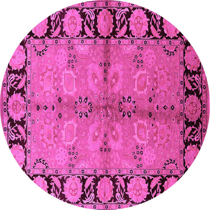 Round Machine Washable Oriental Pink Industrial Rug, wshurb845pnk