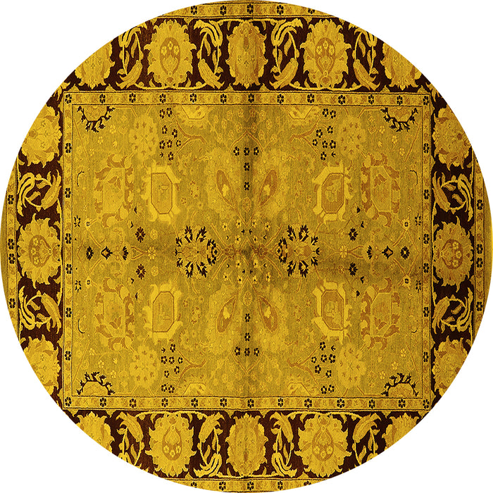 Round Machine Washable Oriental Yellow Industrial Rug, wshurb845yw