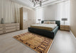 Mid-Century Modern Brown Sand Brown Oriental Rug in a Bedroom, urb845