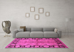 Machine Washable Oriental Pink Industrial Rug in a Living Room, wshurb845pnk