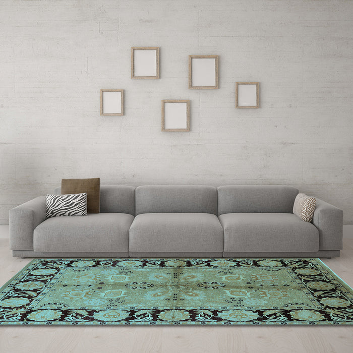 Machine Washable Oriental Light Blue Industrial Rug in a Living Room, wshurb845lblu