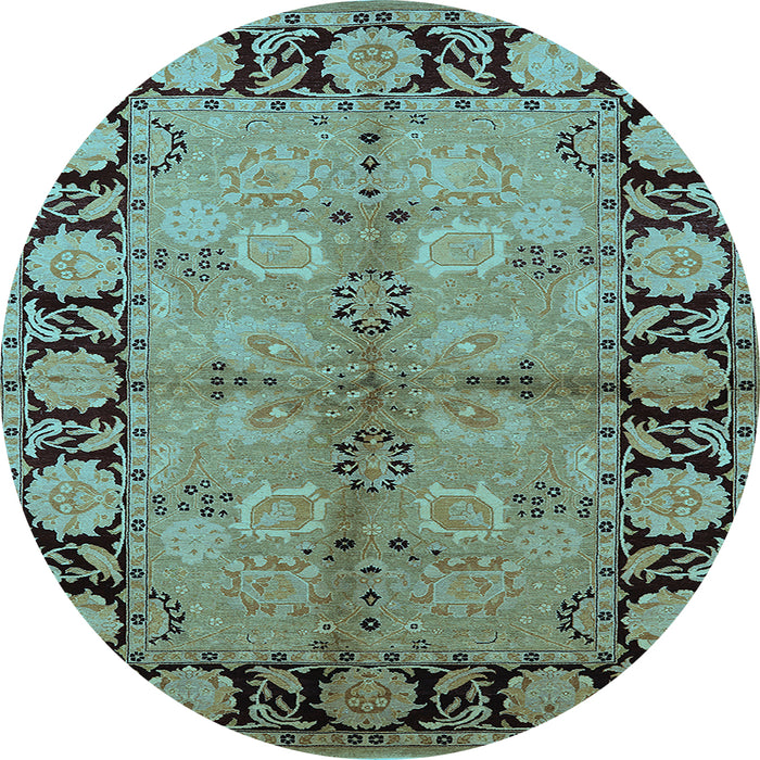 Round Machine Washable Oriental Light Blue Industrial Rug, wshurb845lblu