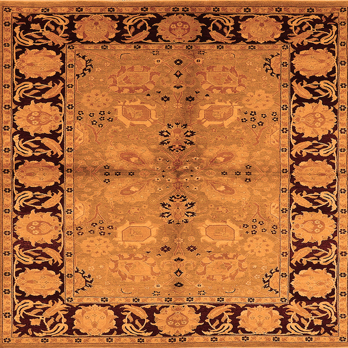 Square Machine Washable Oriental Orange Industrial Area Rugs, wshurb845org