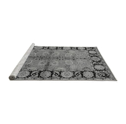Sideview of Machine Washable Oriental Gray Industrial Rug, wshurb845gry