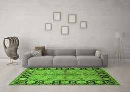 Machine Washable Oriental Green Industrial Area Rugs in a Living Room,, wshurb845grn