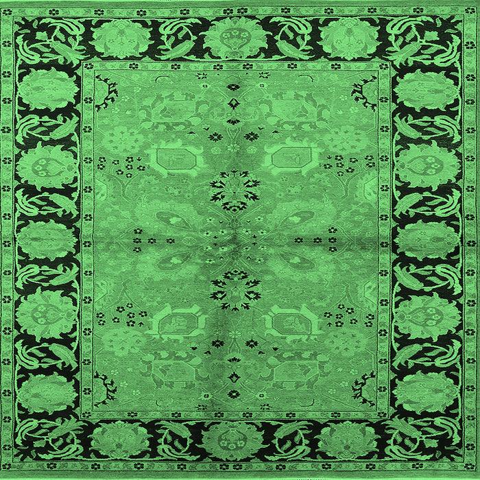 Square Machine Washable Oriental Emerald Green Industrial Area Rugs, wshurb845emgrn