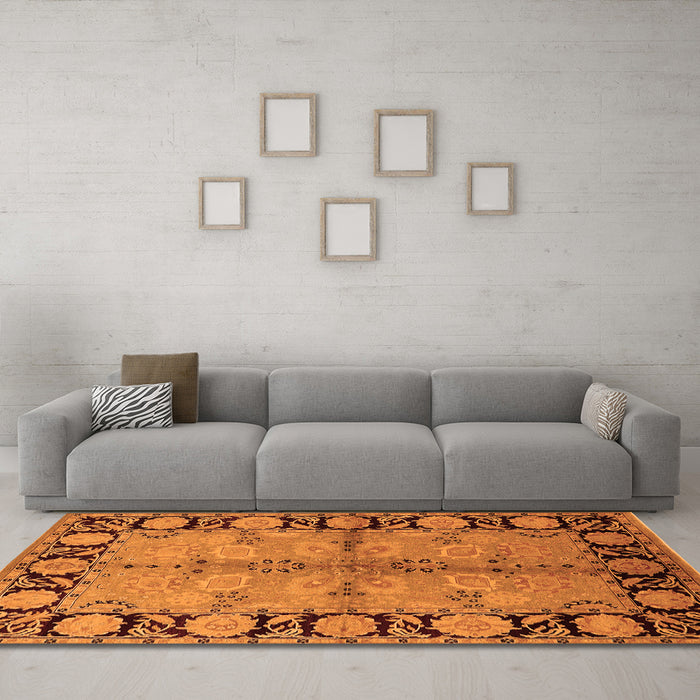 Machine Washable Oriental Orange Industrial Area Rugs in a Living Room, wshurb845org