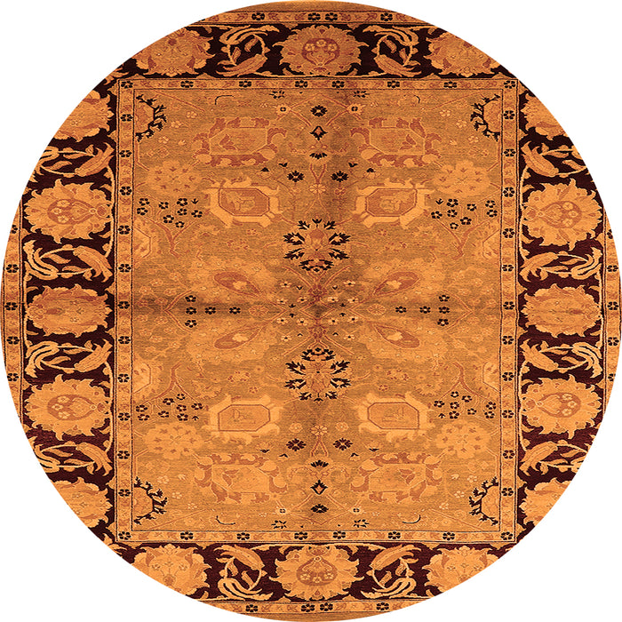 Round Machine Washable Oriental Orange Industrial Area Rugs, wshurb845org