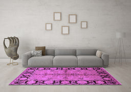 Machine Washable Oriental Purple Industrial Area Rugs in a Living Room, wshurb845pur