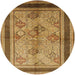 Round Mid-Century Modern Yellow Oriental Rug, urb846