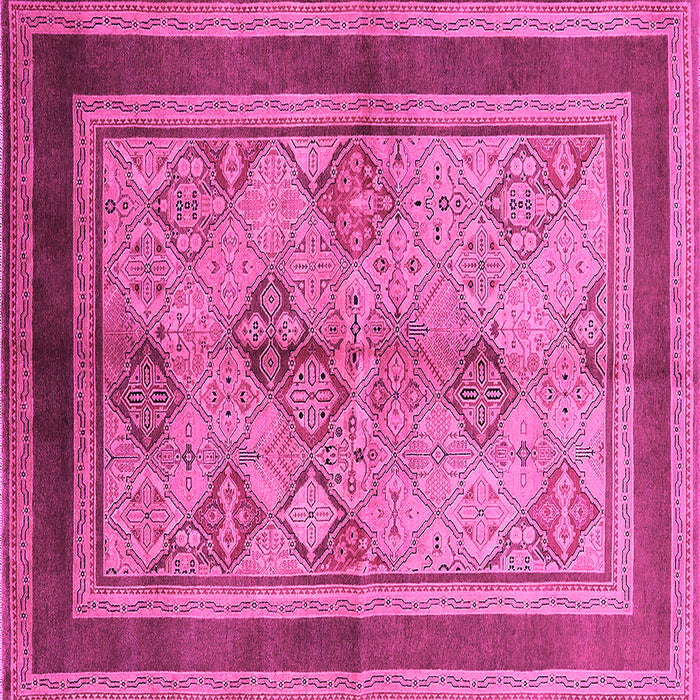 Square Machine Washable Oriental Pink Industrial Rug, wshurb846pnk