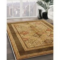 Mid-Century Modern Yellow Oriental Rug, urb846