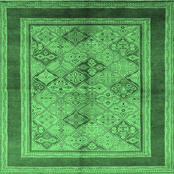 Square Machine Washable Oriental Emerald Green Industrial Area Rugs, wshurb846emgrn