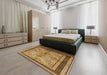 Mid-Century Modern Yellow Oriental Rug in a Bedroom, urb846