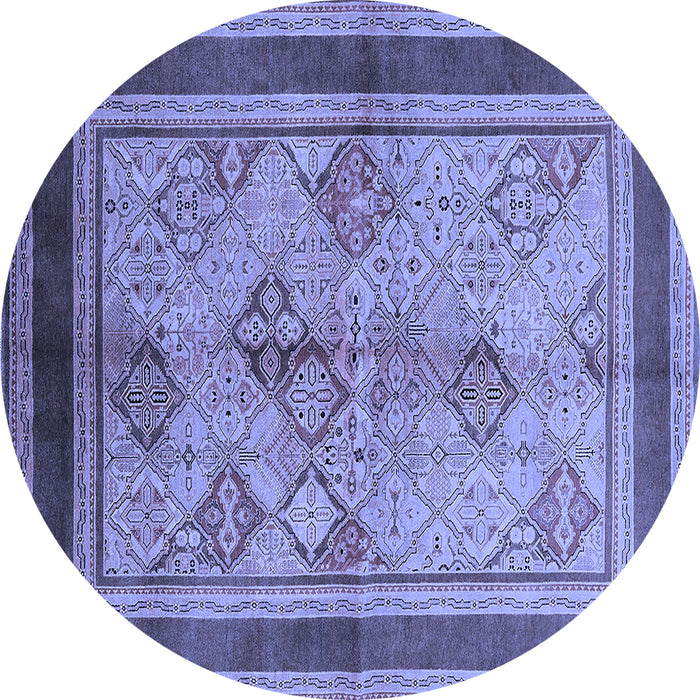 Round Machine Washable Oriental Blue Industrial Rug, wshurb846blu