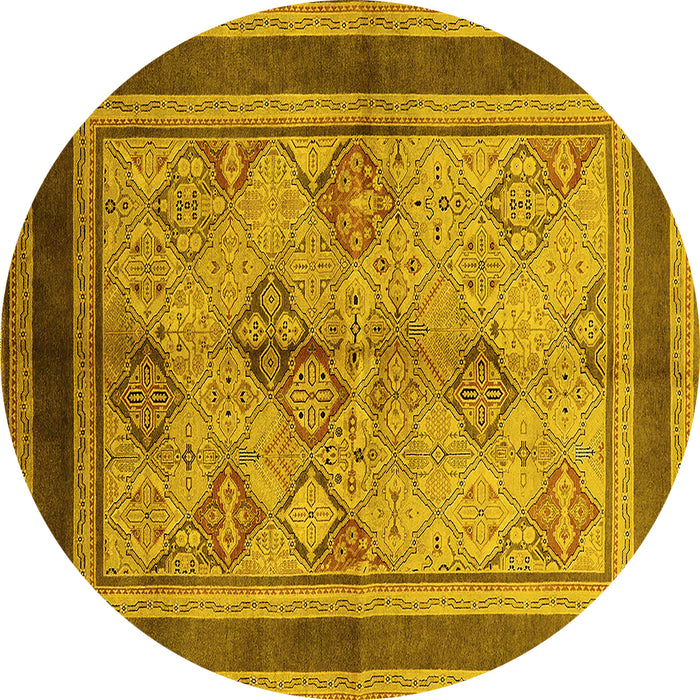 Round Machine Washable Oriental Yellow Industrial Rug, wshurb846yw
