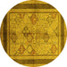 Round Machine Washable Oriental Yellow Industrial Rug, wshurb846yw