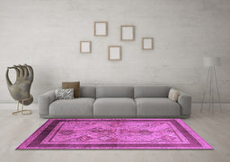 Machine Washable Oriental Purple Industrial Area Rugs in a Living Room, wshurb846pur