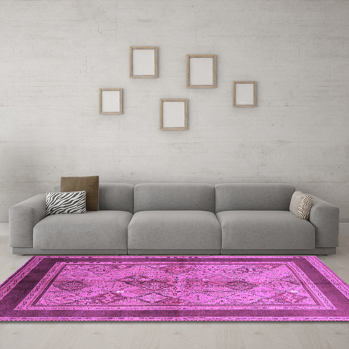 Machine Washable Oriental Purple Industrial Area Rugs in a Living Room, wshurb846pur