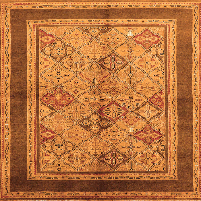 Square Machine Washable Oriental Orange Industrial Area Rugs, wshurb846org