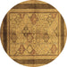 Round Machine Washable Oriental Brown Industrial Rug, wshurb846brn