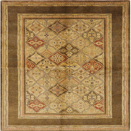 Square Mid-Century Modern Yellow Oriental Rug, urb846
