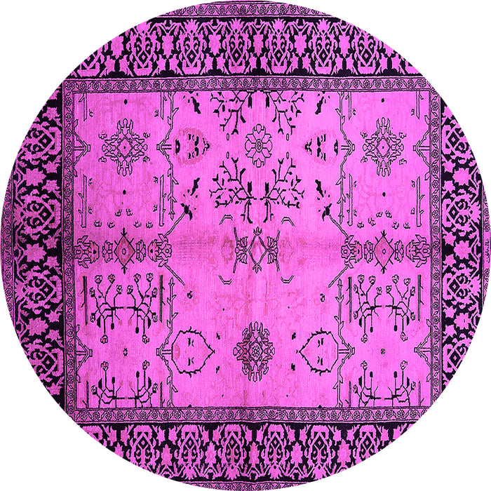 Round Machine Washable Oriental Pink Industrial Rug, wshurb847pnk