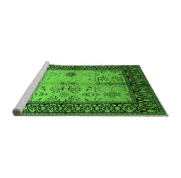 Sideview of Machine Washable Oriental Green Industrial Area Rugs, wshurb847grn