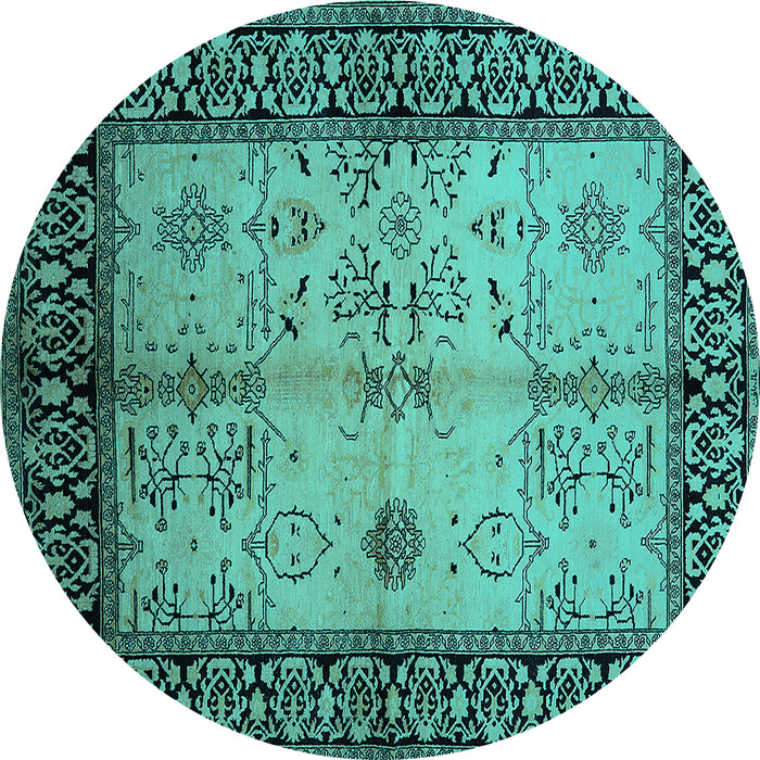 Round Machine Washable Oriental Turquoise Industrial Area Rugs, wshurb847turq