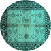 Round Machine Washable Oriental Turquoise Industrial Area Rugs, wshurb847turq
