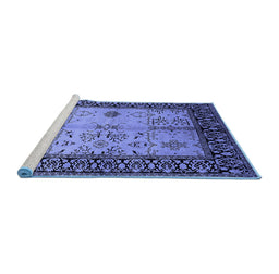 Sideview of Machine Washable Oriental Blue Industrial Rug, wshurb847blu