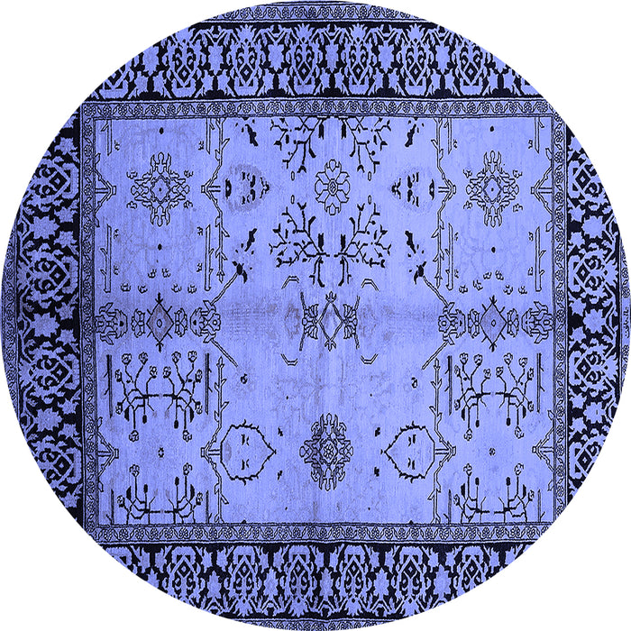 Round Machine Washable Oriental Blue Industrial Rug, wshurb847blu