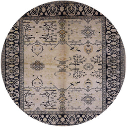 Round Mid-Century Modern Taupe Brown Oriental Rug, urb847