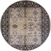 Round Mid-Century Modern Taupe Brown Oriental Rug, urb847