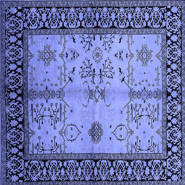Square Machine Washable Oriental Blue Industrial Rug, wshurb847blu