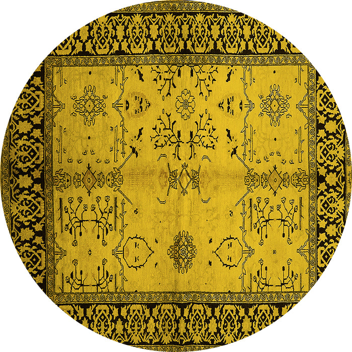 Round Machine Washable Oriental Yellow Industrial Rug, wshurb847yw