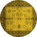 Round Machine Washable Oriental Yellow Industrial Rug, wshurb847yw