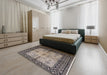 Mid-Century Modern Taupe Brown Oriental Rug in a Bedroom, urb847