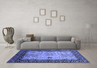 Machine Washable Oriental Blue Industrial Rug, wshurb847blu