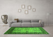 Machine Washable Oriental Green Industrial Area Rugs in a Living Room,, wshurb847grn