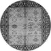 Round Machine Washable Oriental Gray Industrial Rug, wshurb847gry