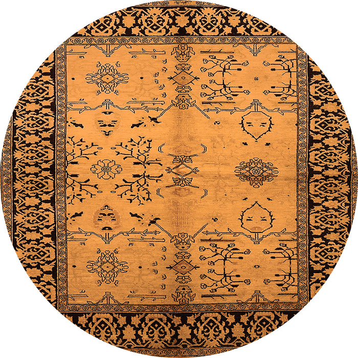 Round Machine Washable Oriental Orange Industrial Area Rugs, wshurb847org